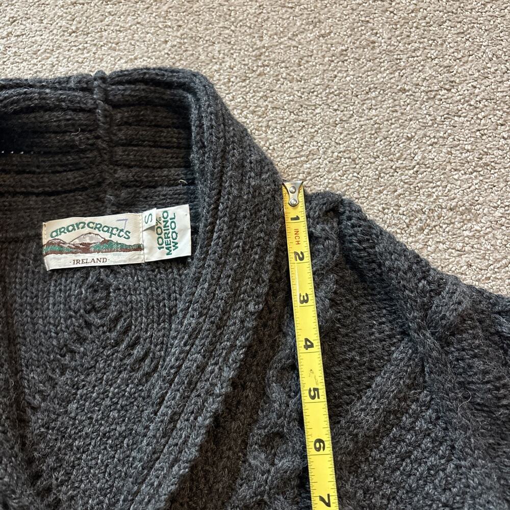 Aran Crafts Ireland Merino Wool Shawl Collar Cardigan Sweater Mens S Gray Cable - Picture 6 of 10